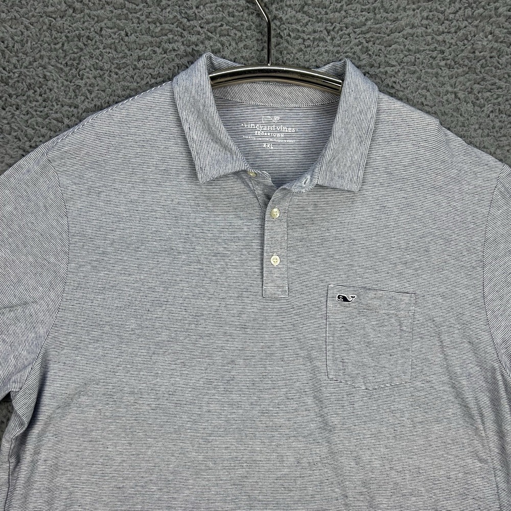 Vineyard Vines Edgartown Polo Shirt 2XL Blue Stripe Golf Preppy Short Sleeve EUC